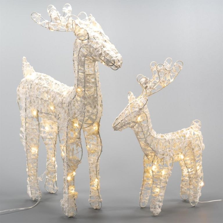 Zestaw błyszczących reniferów, 45 diod LED, z zegarem, na ba